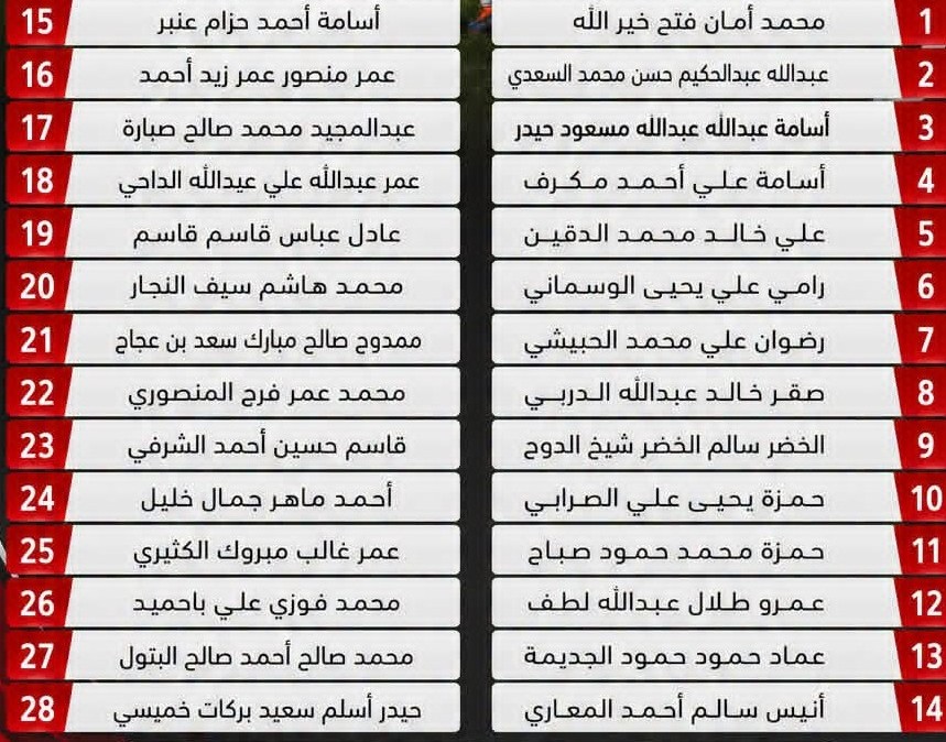 استدعاء 28 لاعباً للقائمة الأولية للمنتخب الوطني الأول في المعسكر الداخلي بعدن